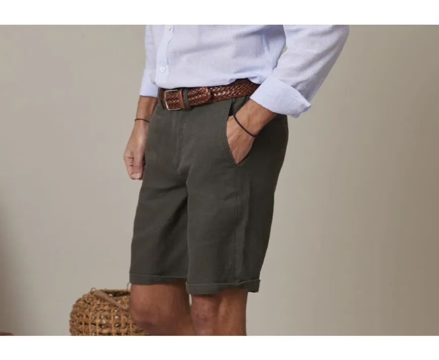 Bermudas lino hombre Aceituna oscura Borys-Bexley New