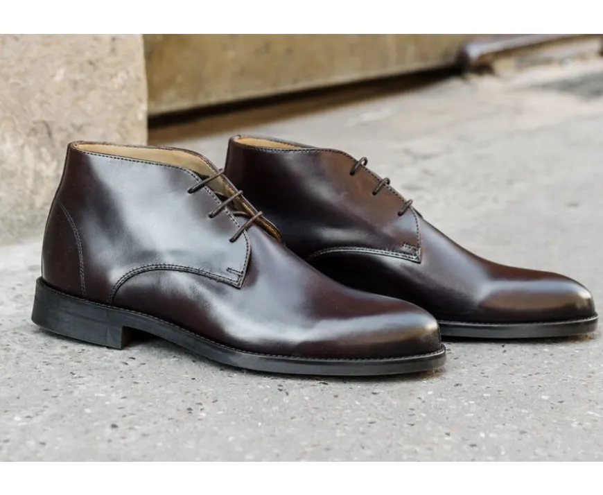 Botas bajas de piel chocolate Patinada para hombre Watford Ii Gomme City-Bexley Discount