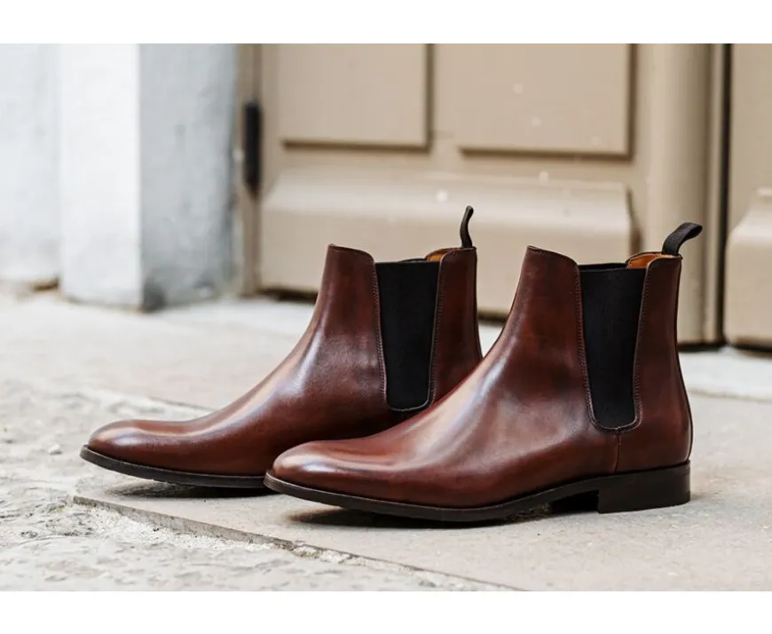 Botas Chelsea de hombre con suela de goma coñac patinado Toddington Gomme-Bexley Online