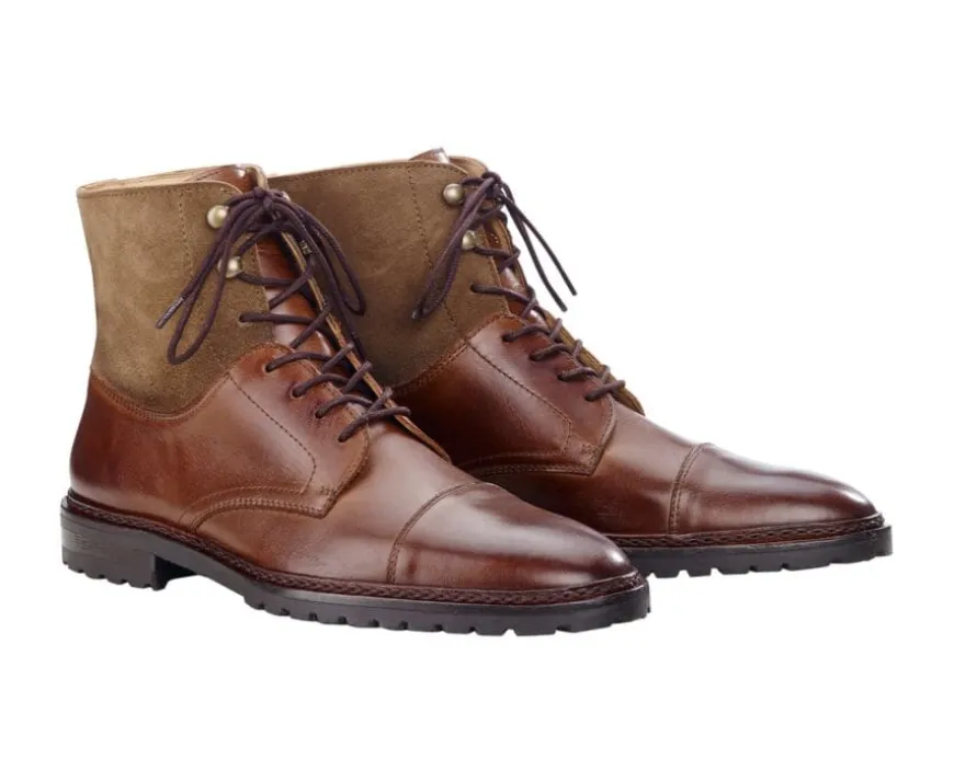 Botas Derby de hombre con cordones Cognac Patinado y Topo Irving Ii Gomme-Bexley Shop