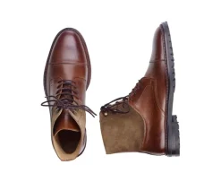 Botas Derby de hombre con cordones Cognac Patinado y Topo Irving Ii Gomme-Bexley Shop