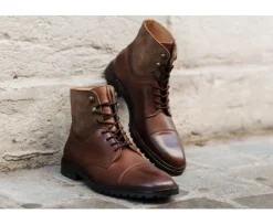 Botas Derby de hombre con cordones Cognac Patinado y Topo Irving Ii Gomme-Bexley Shop