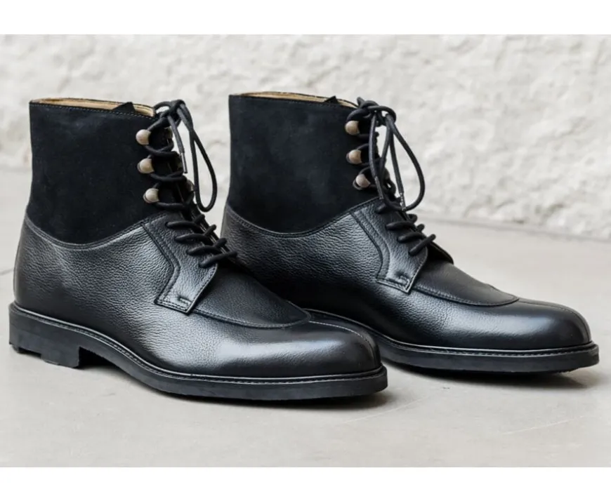 Botas Hombre en Cuero Negro granulado Kent High Gomme Country-Bexley Fashion