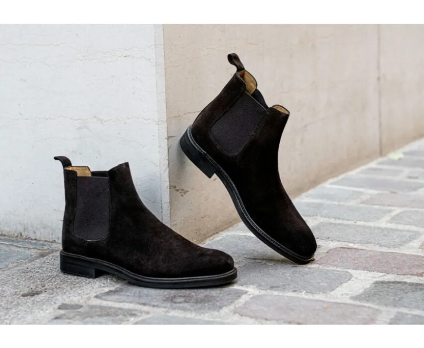 Botines Chelsea para hombre Terciopelo Pardo Fangler Gomme City-Bexley Best