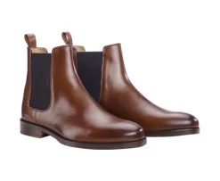 Botines de hombre en castaño patinado con suela de cuero y goma de caucho Dovon Patin-Bexley Sale