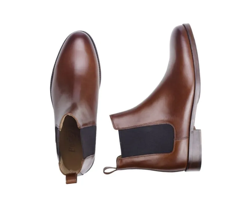 Botines de hombre en castaño patinado con suela de cuero y goma de caucho Dovon Patin-Bexley Sale