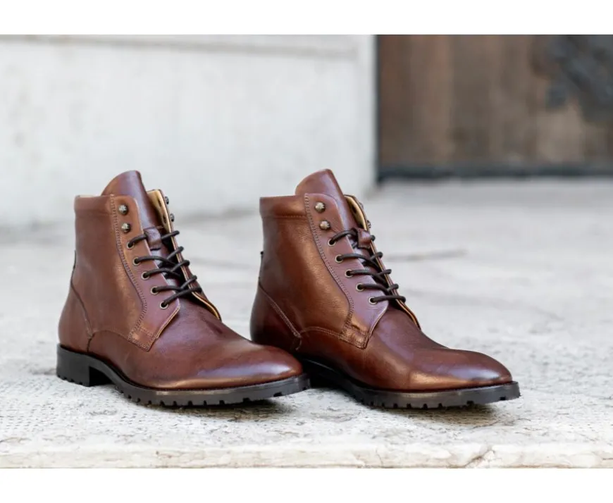 Botines para hombre con cordones Chocolate patinado Bardfield-Bexley Fashion