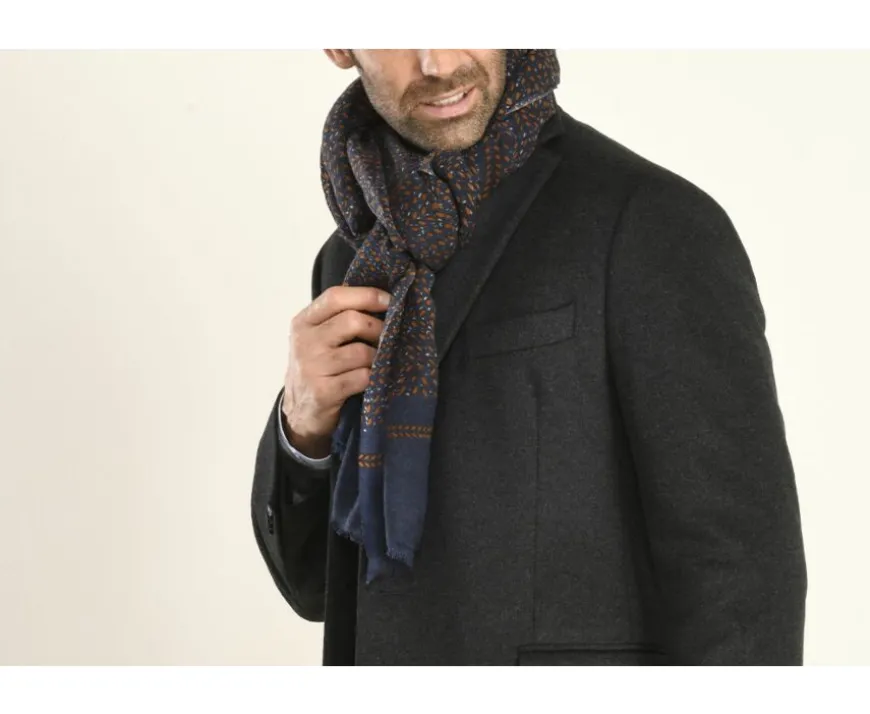 Bufanda de lana Azul marino estampado Leonado y Gris-Bexley Cheap
