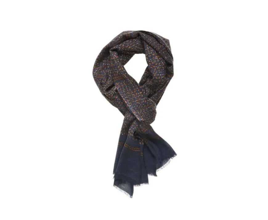 Bufanda de lana Azul marino estampado Leonado y Gris-Bexley Cheap