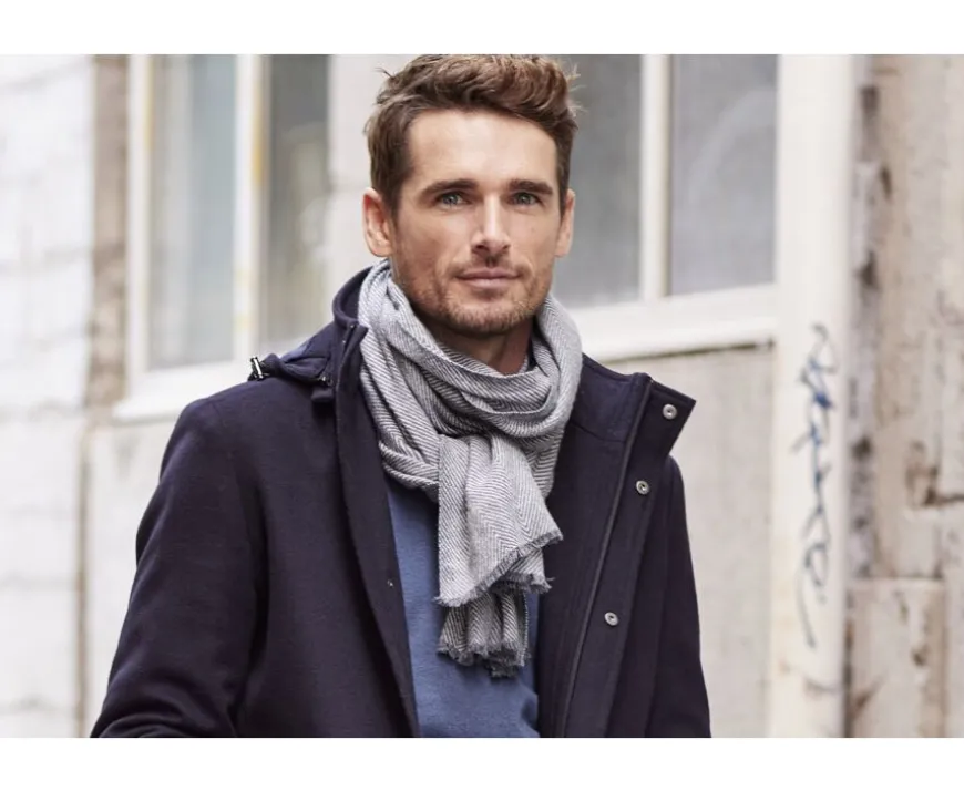 Bufanda de lana fina y cachemira Gris y Crudo-Bexley Store