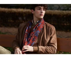 Bufanda de Lana Naranjo motivo azul-Bexley Outlet