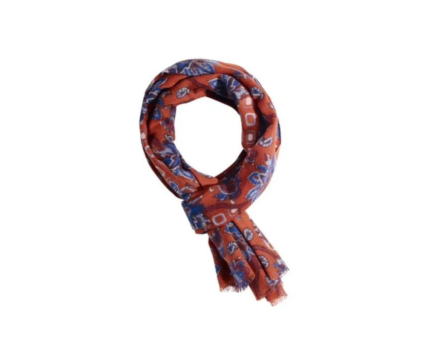Bufanda de Lana Naranjo motivo azul-Bexley Outlet