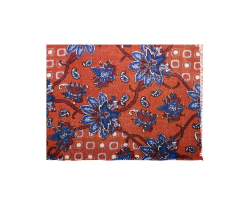 Bufanda de Lana Naranjo motivo azul-Bexley Outlet