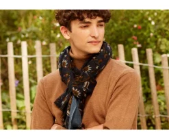 Bufanda de Lana Navy motivo Azul Gris y leonado-Bexley Clearance