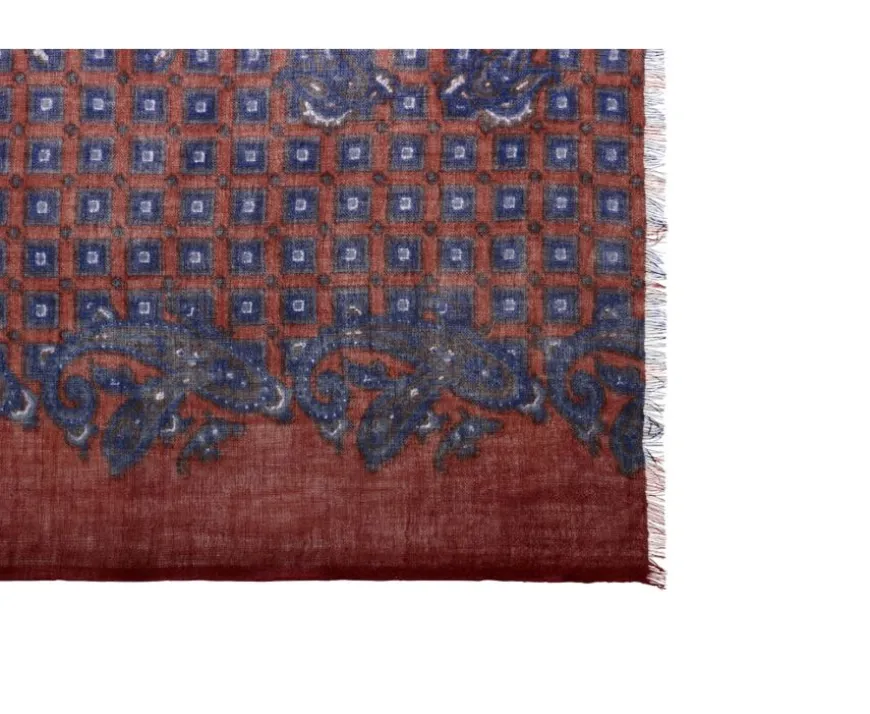 Bufanda de Lana Rojo motivo Azul-Bexley Store