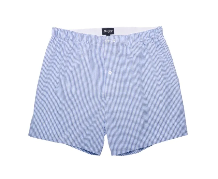 Caja de 2 calzoncillos para hombre Celeste rayado blanco / Blanco cuadrados azul Elon-Bexley Best
