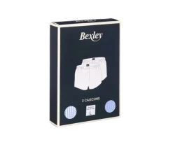 Caja de 2 calzoncillos para hombre Celeste rayado blanco / Blanco cuadrados azul Elon-Bexley Best