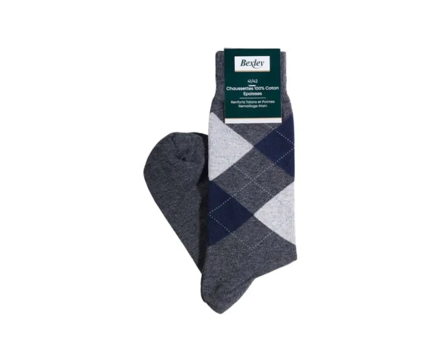 Calcetines de algodón grueso con diamantes gris antracita y azul-Bexley Cheap