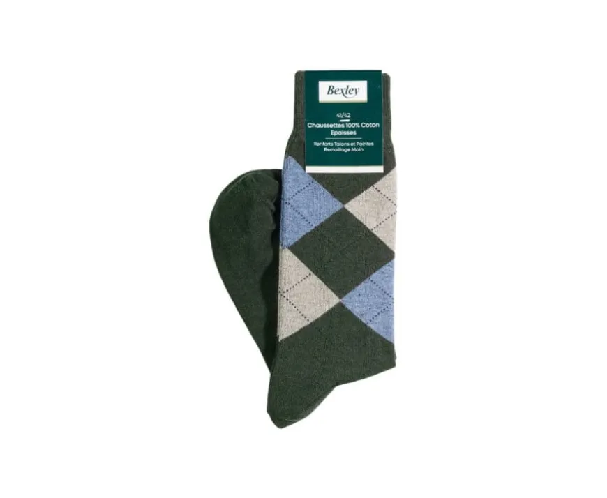 Calcetines de algodón grueso con diamantes verde y azul-Bexley Cheap