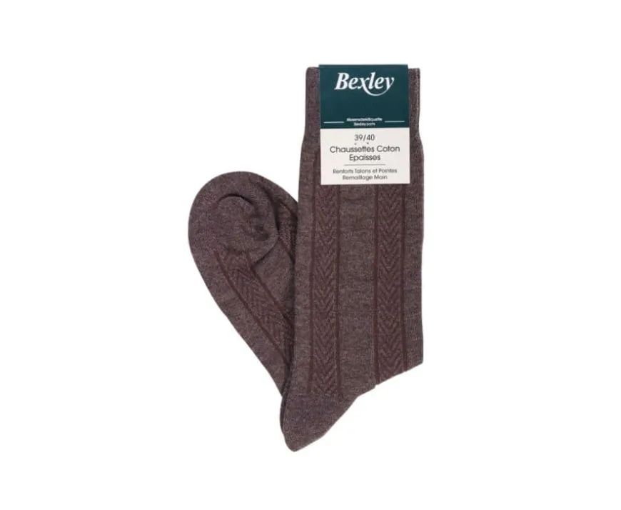 Calcetines de algodón grueso con rayas de espiga Chocolate Moteado-Bexley Shop