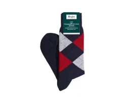 Calcetines de algodón grueso con diamantes Azul marino y rojo-Bexley Clearance