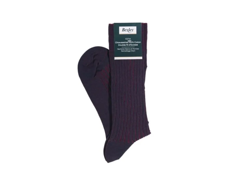 Calcetines en canale Hilo de Escocia para hombre Marino y Rejo Burdeos-Bexley Shop