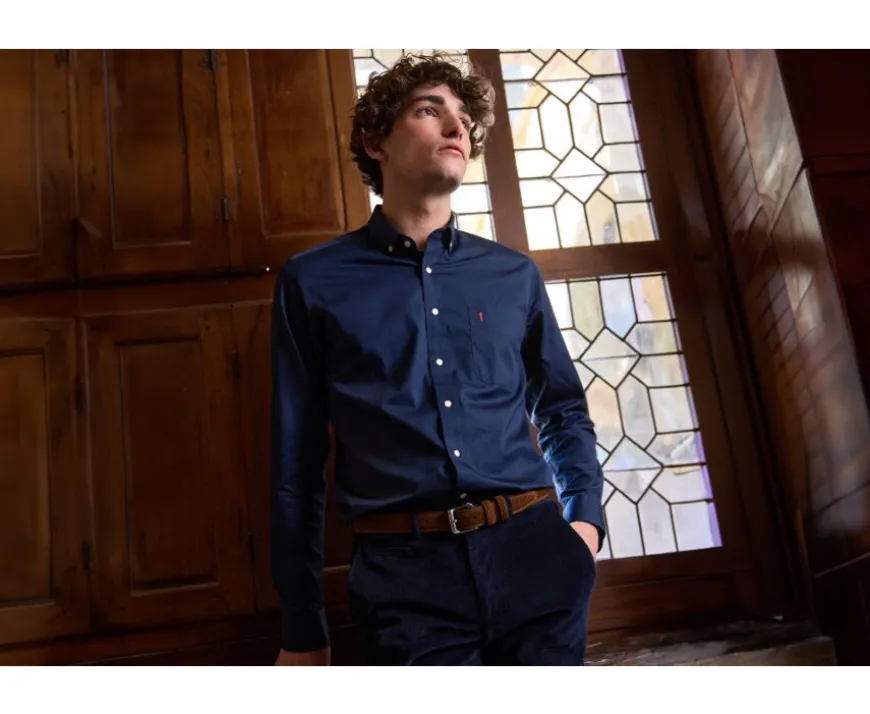 Camisa 100% algodón Azul marino - Cuello americano Alvin-Bexley Hot