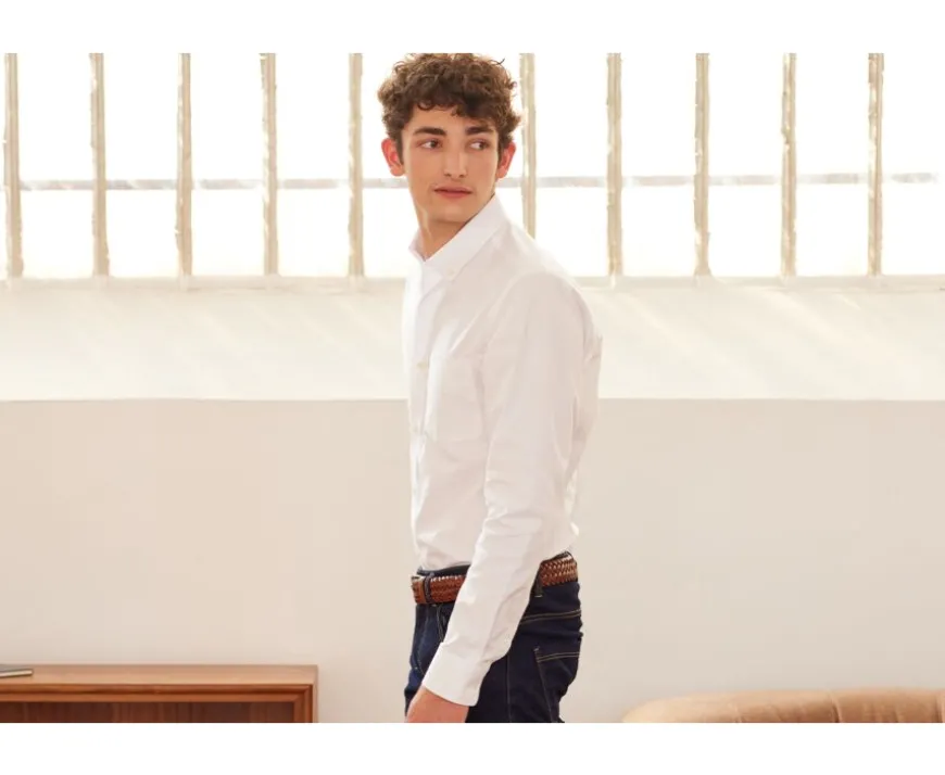 Camisa 100% algodón Blanco - Cuello americano Evhan-Bexley Cheap