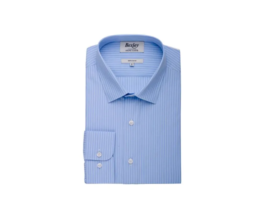 Camisa a rayas Navy y Blanca de algodón - Cuello francés Bertelin-Bexley Flash Sale