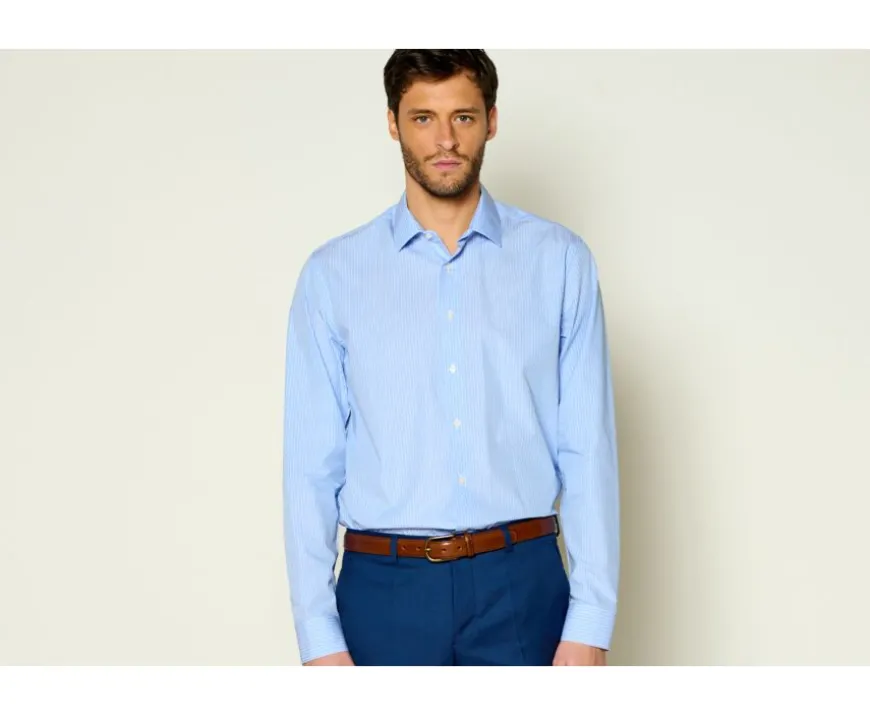 Camisa a rayas Navy y Blanca de algodón - Cuello francés Bertelin-Bexley Flash Sale