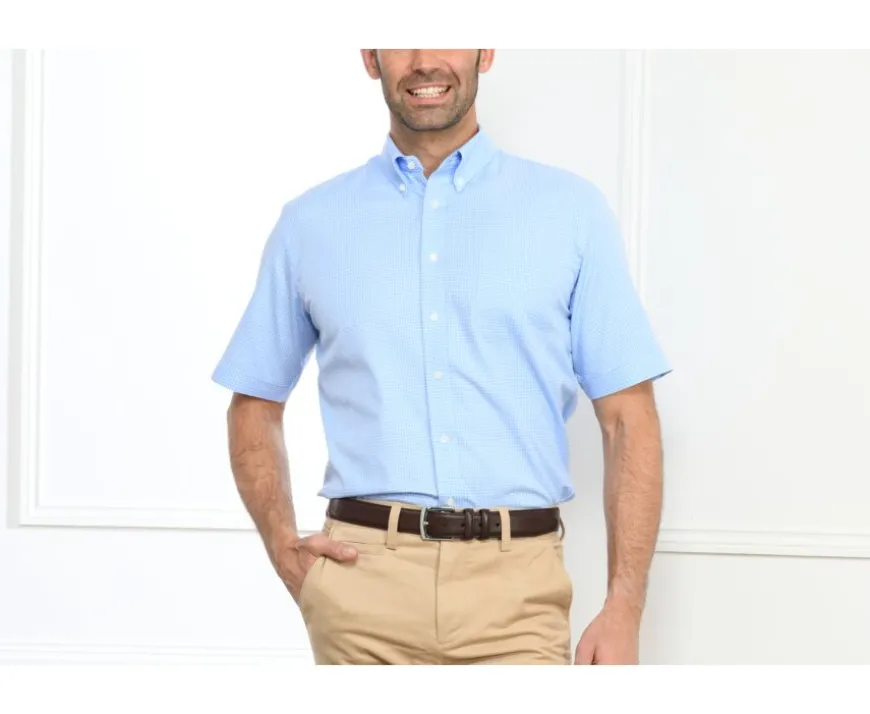Camisa Azul con finos cuadros blancos - Bolsillo Clayn Mc-Bexley Flash Sale