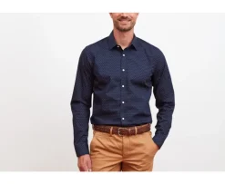 Camisa Azul marino con motivo coñac Léonce-Bexley Best