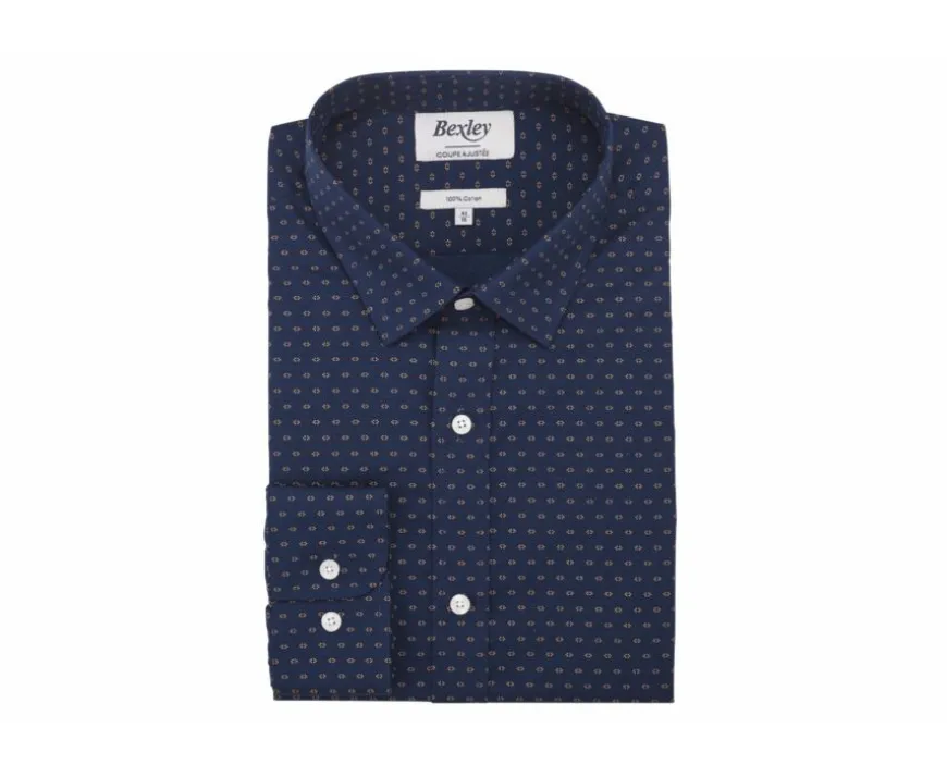 Camisa Azul marino con motivo coñac Léonce-Bexley Best