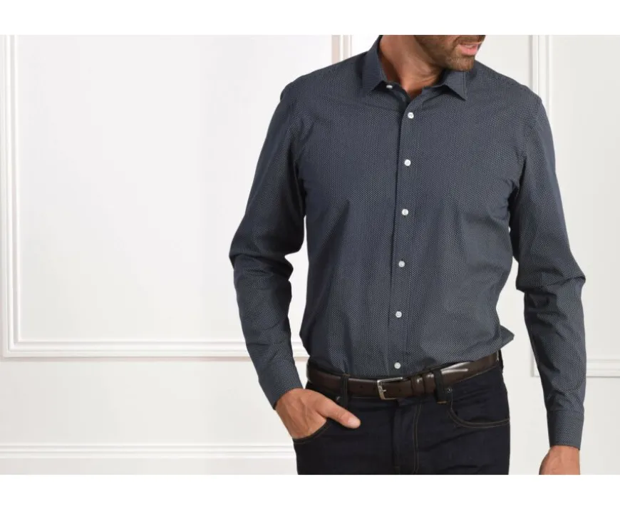 Camisa Azul marino estampada con motivos beis - Cuello francés Alphonse-Bexley Cheap