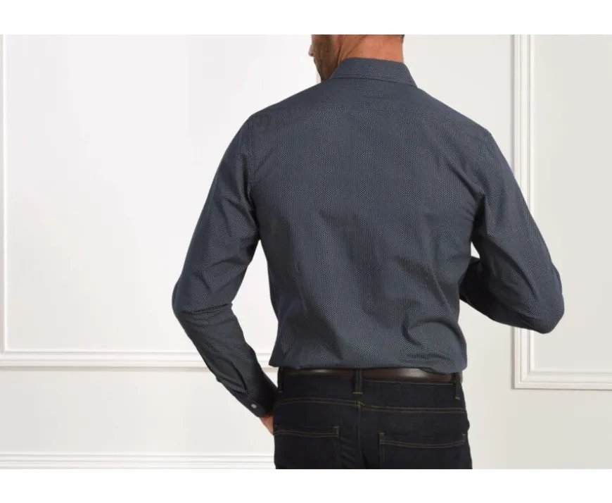 Camisa Azul marino estampada con motivos beis - Cuello francés Alphonse-Bexley Cheap