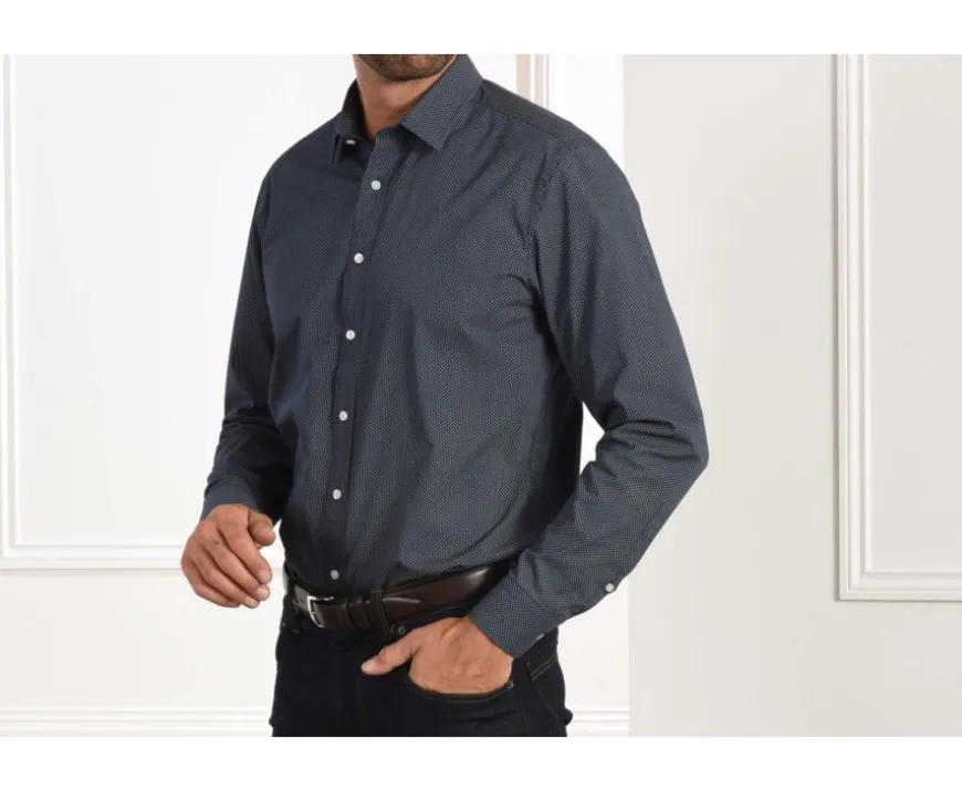 Camisa Azul marino estampada con motivos beis - Cuello francés Alphonse-Bexley Cheap