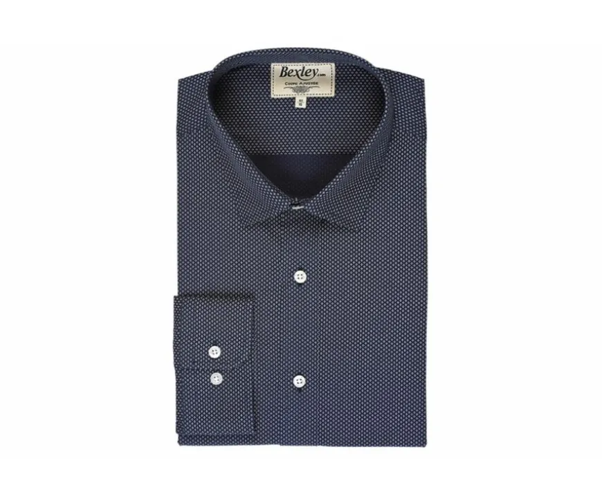 Camisa Azul marino estampada con motivos beis - Cuello francés Alphonse-Bexley Cheap