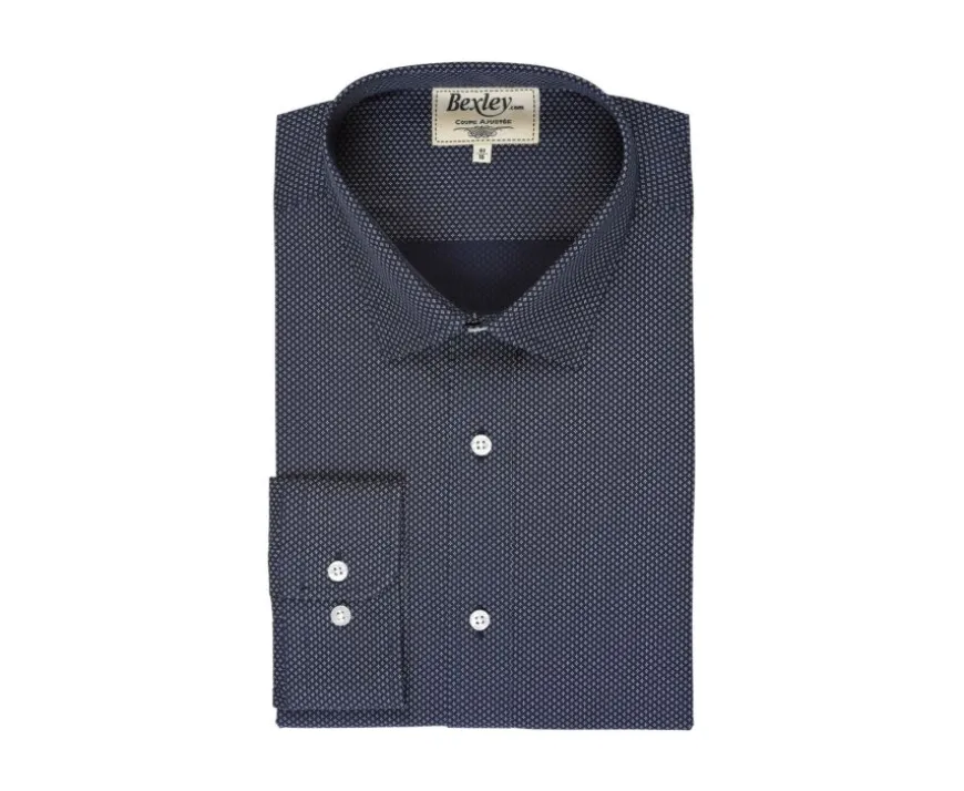 Camisa Azul marino estampada con motivos beis - Cuello francés Alphonse-Bexley Cheap