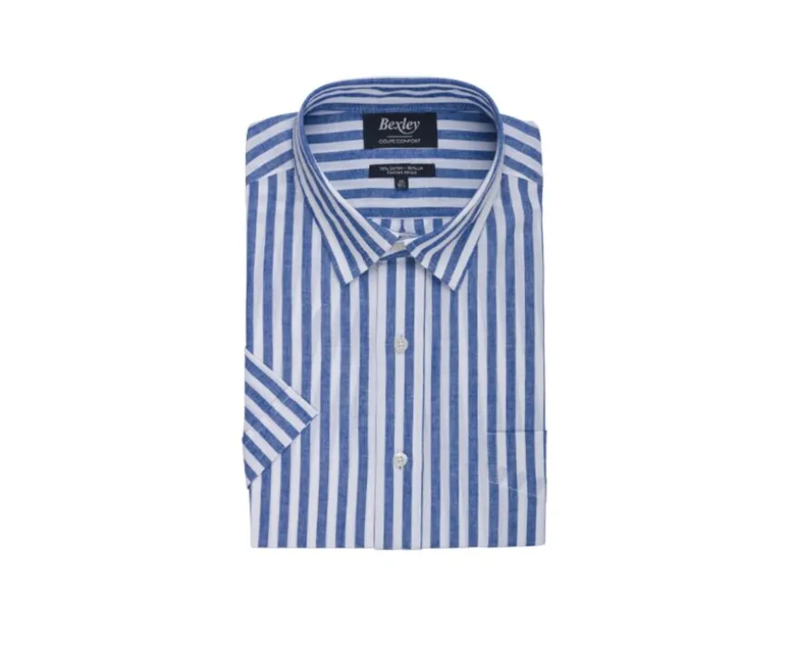 Camisa Azul océano con rayas blancas Salvien Mc-Bexley Online