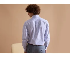 Camisa blanca con cuadros azules - Cuello americano Grayson-Bexley Clearance