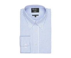 Camisa blanca con cuadros azules - Cuello americano Grayson-Bexley Clearance