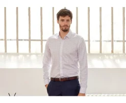 Camisa blanca con cuadros azules - Cuello francés Sergius-Bexley Cheap