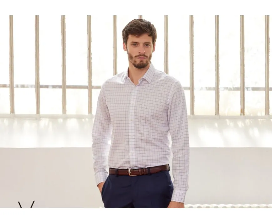 Camisa blanca con cuadros azules - Cuello francés Sergius-Bexley Cheap