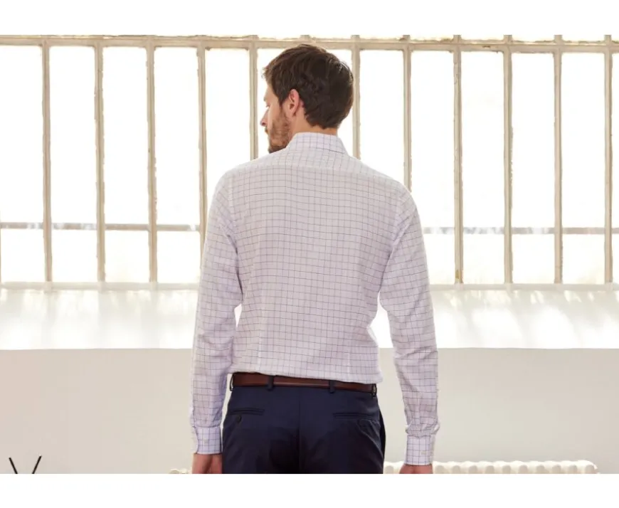 Camisa blanca con cuadros azules - Cuello francés Sergius-Bexley Cheap