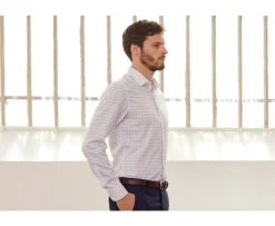 Camisa blanca con cuadros azules - Cuello francés Sergius-Bexley Cheap
