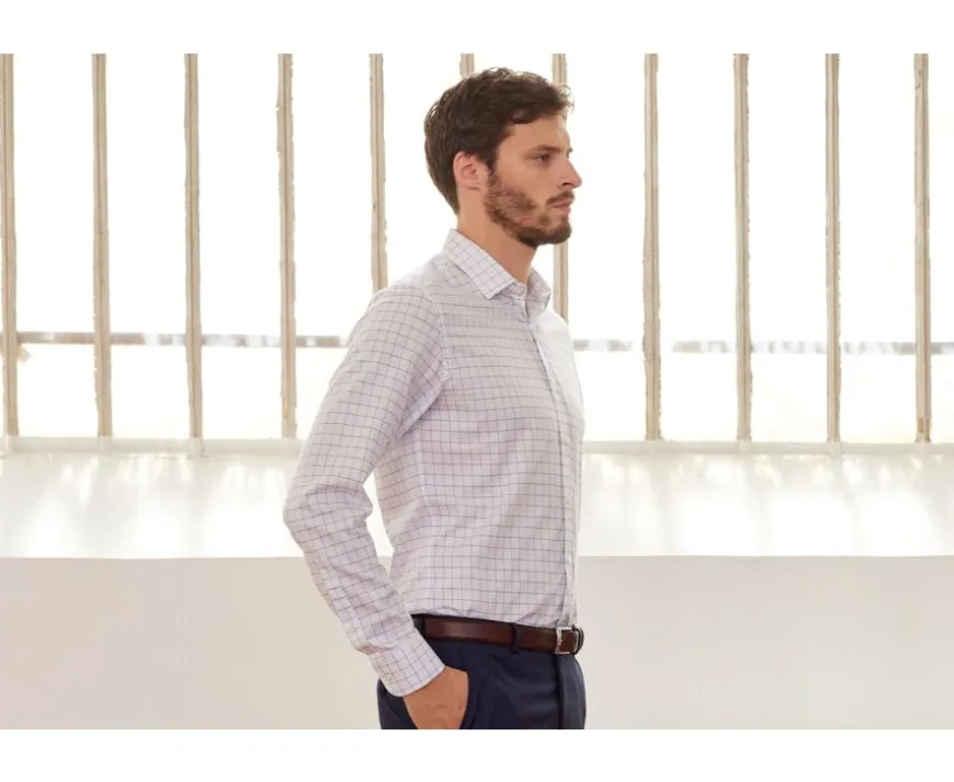 Camisa blanca con cuadros azules - Cuello francés Sergius-Bexley Cheap