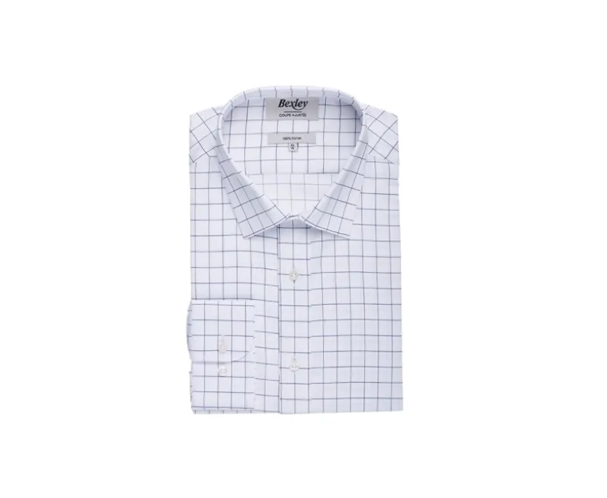 Camisa blanca con cuadros azules - Cuello francés Sergius-Bexley Cheap