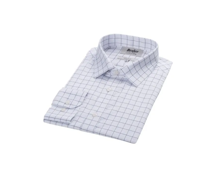 Camisa blanca con cuadros azules - Cuello francés Sergius-Bexley Cheap