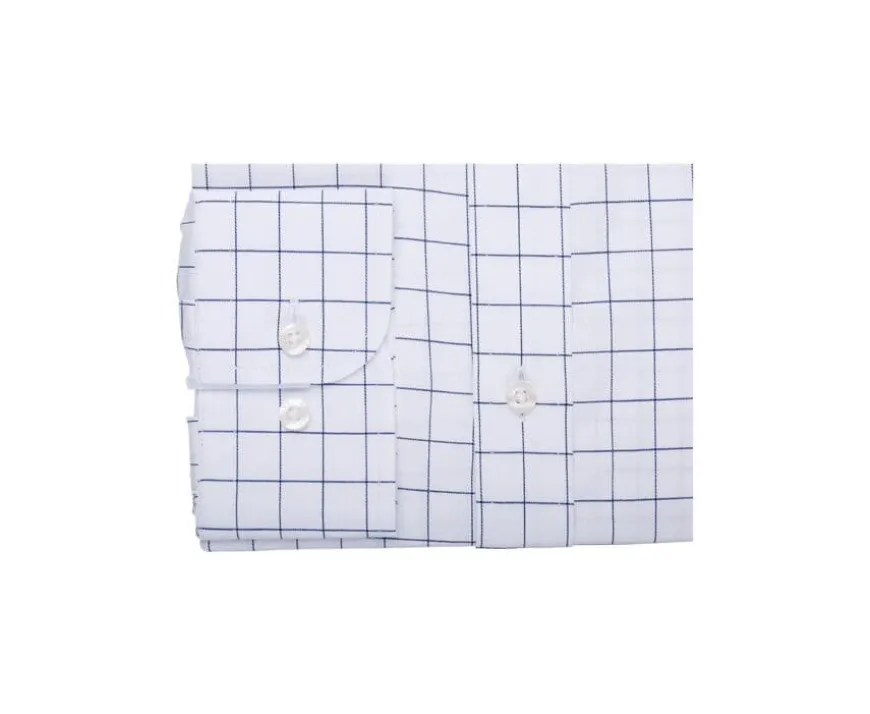 Camisa blanca con cuadros azules - Cuello francés Sergius-Bexley Cheap