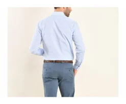 Camisa blanca con cuadros celestes - Cuello francés Alfiero-Bexley Clearance
